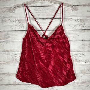 Lucy Paris Crushed Velvet Holiday Red Cranberry Crisscross Cami Top M NWT $69